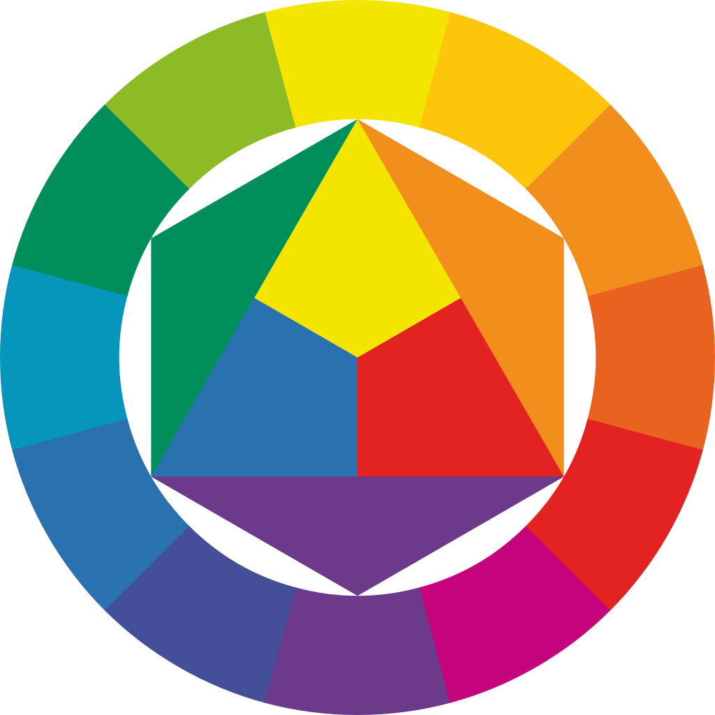 Círculo cromático con los 12 colores primarios secundarios y terciarios